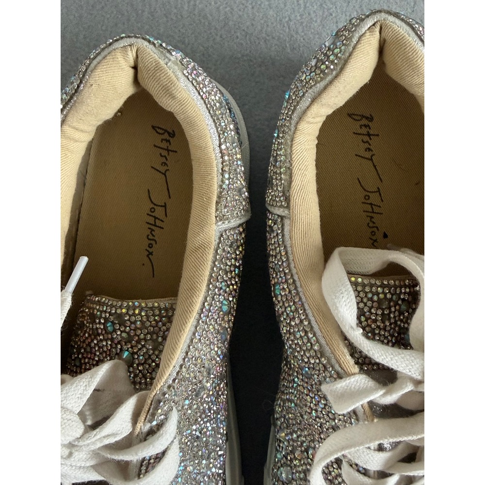 Betsey Johnson Sidny Rhinestone Platform Sneakers Silver Iridescent Sparkle 8.5 - Picture 6 of 10